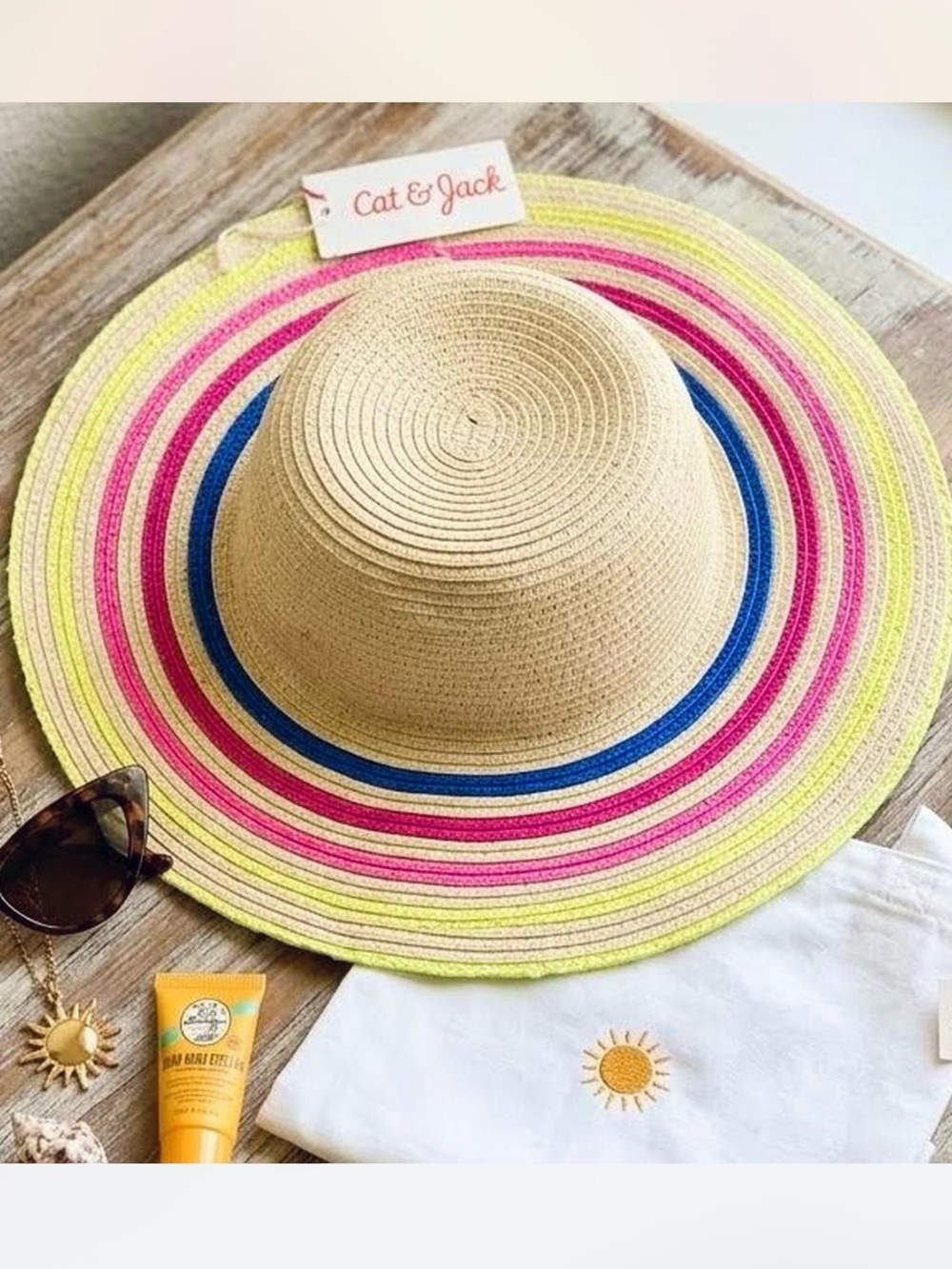 NEW! Girls Bright, Striped Floppy Sun Hat by Cat & Jack - Size 2T-5T - NWT!